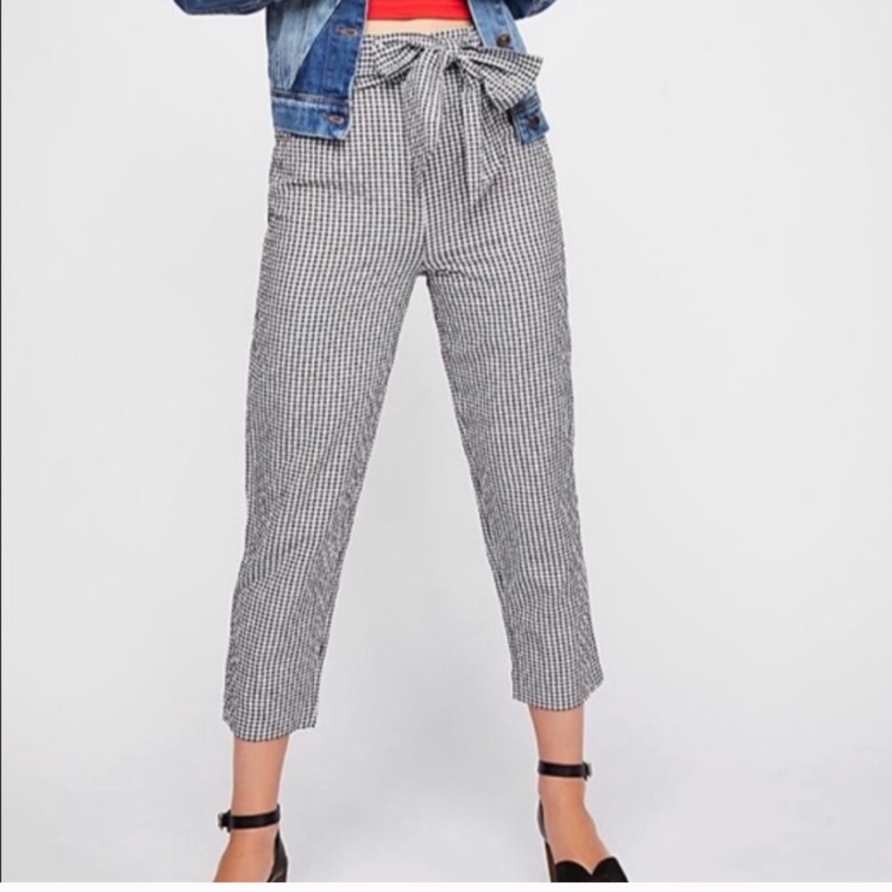Free People gingham crop pants with tie